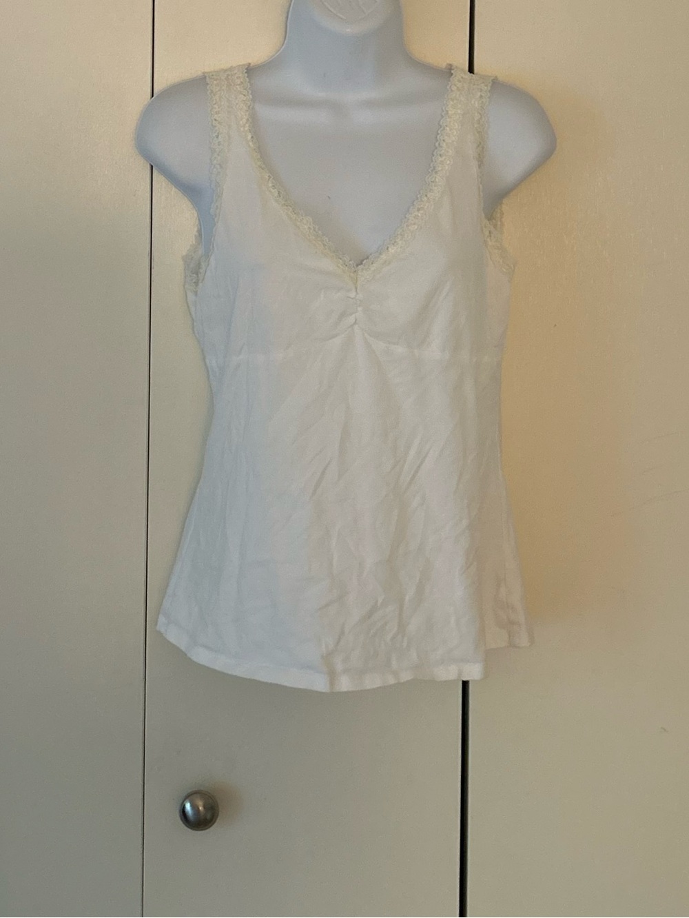 G.H .Bass Cotton knit lace trimmed tank top S